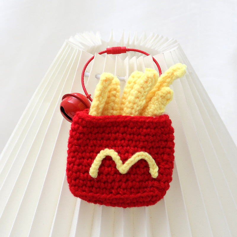( Key Chain ) Simulation Food Key Chain Ring Woven Fries Burger Pendant Backpack Accessories