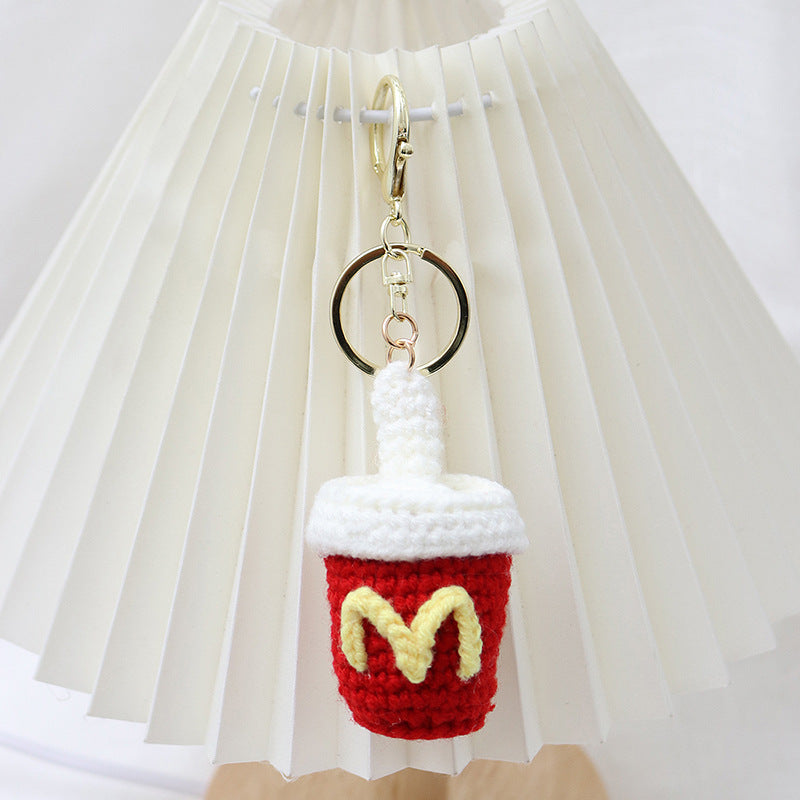 ( Key Chain ) Simulation Food Key Chain Ring Woven Fries Burger Pendant Backpack Accessories