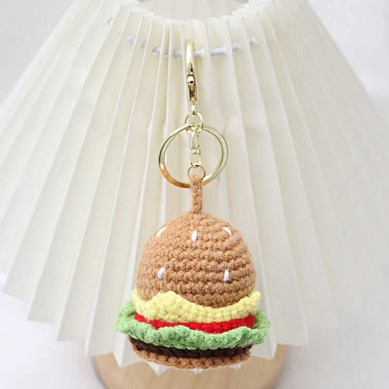 ( Key Chain ) Simulation Food Key Chain Ring Woven Fries Burger Pendant Backpack Accessories