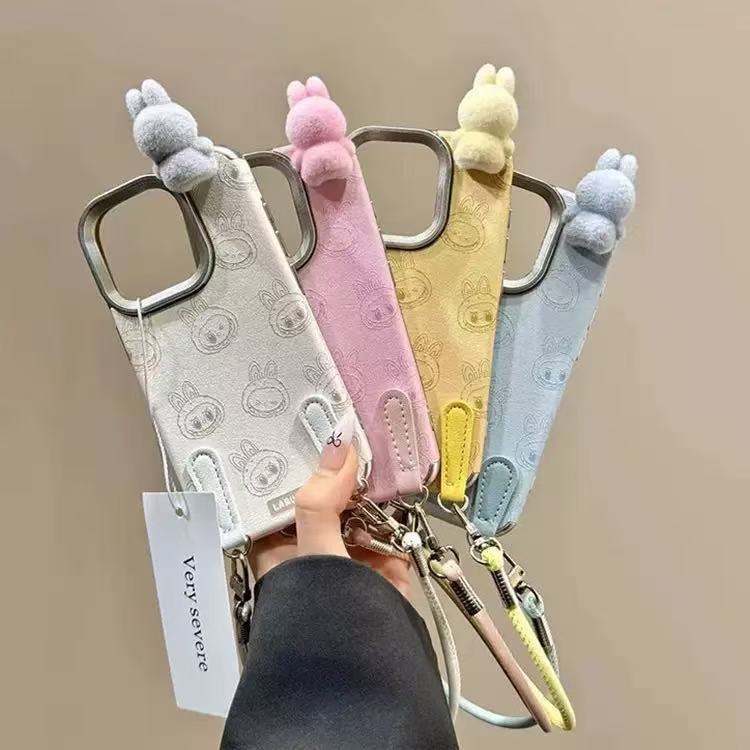 2025 Limited New Labubu 3D Pop Figure with Wrist Strap Phone Case For iPhone 16 Promax 15 14 Plus 13 12 11 Pro Max Soft TPU Phone Case